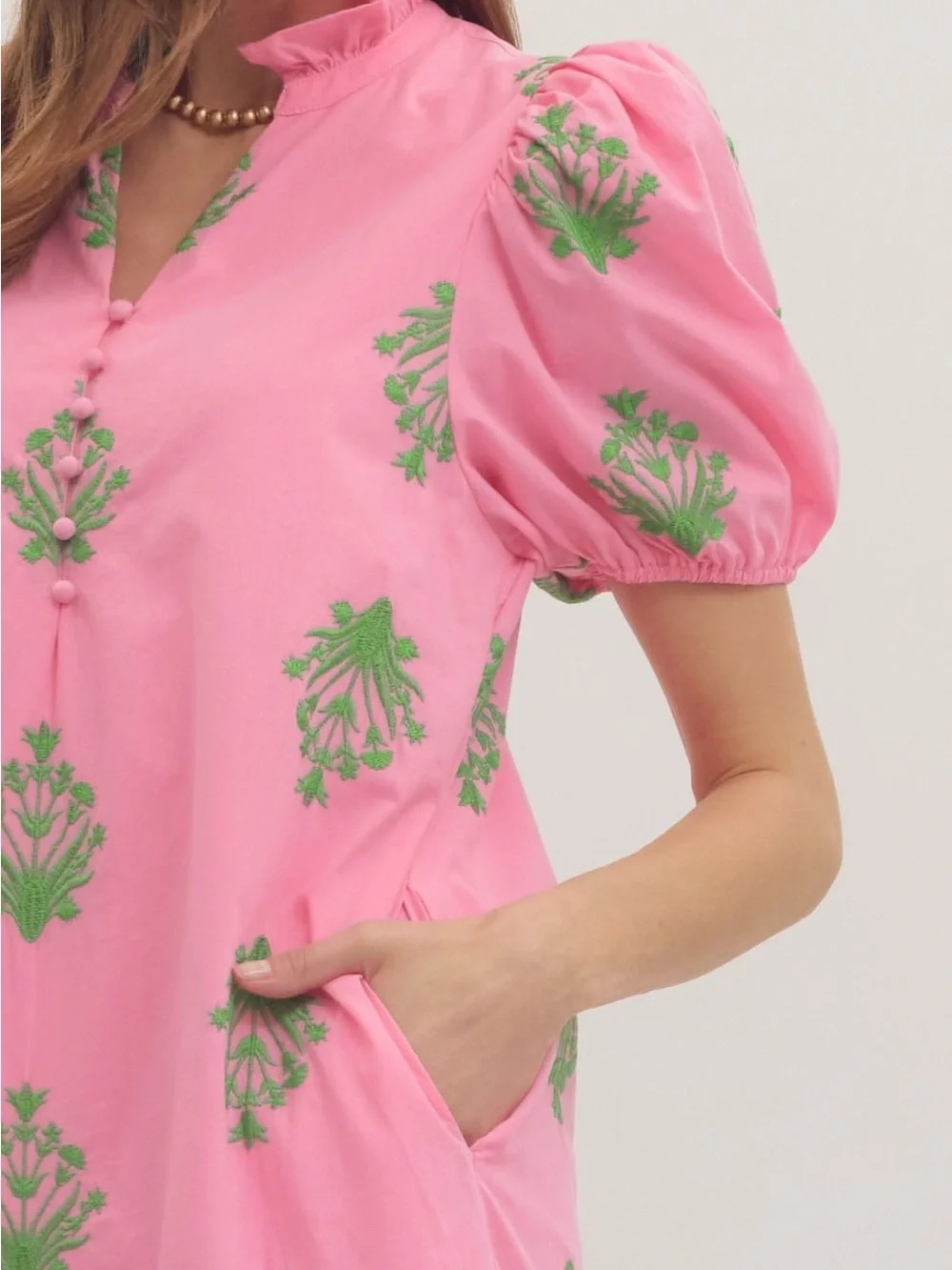 ENTRO Pink Puff-Sleeve Floral Maxi Dress NWT - Picture 2 of 5